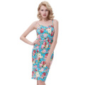 Belle Poque Spaghetti Straps Hips-Wrapped Body Con Pencil Violet Floral Pattern Retro Vintage Dress BP000174-1